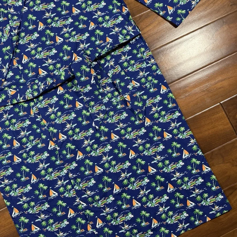 Polo Ralph Lauren Men's Size S / M Blue Tropical Sailboat Print 100% Cotton Robe